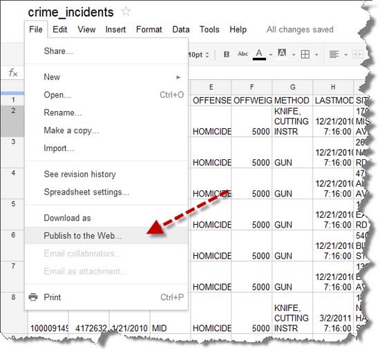 Image of a Google Docs spreadsheet
